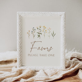 Poster Vintage Wildflower Chá de fraldas Favorece Sinal