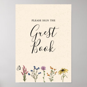 Poster Vintage Wildflower Chá de fraldas Guest Book
