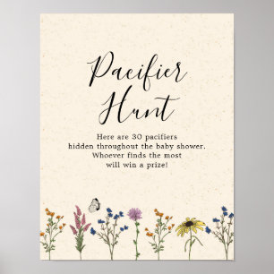 Poster Vintage Wildflower Chá de fraldas Pacifier Hunt