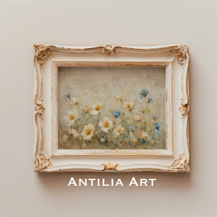 Poster Vintage Wildflower Field Painting Botanical Floral
