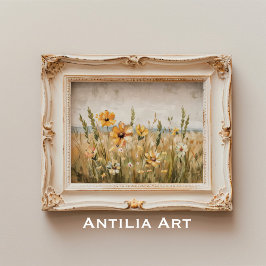 Poster Vintage Wildflower Field Painting Primavera Landsc