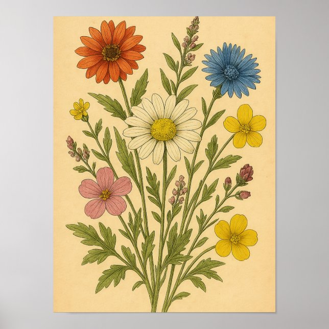 Poster Vintage Wildflower on Weathered Paper (Frente)