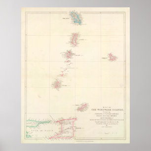 Poster Vintage Windward Islands of the Caribe Map