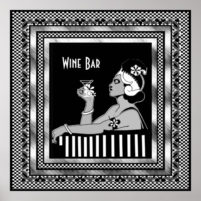 Poster Vintage Wine Bar Art Deco (Frente)