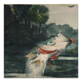 Póster Vintage Winslow Homer Life-Size Black Bass