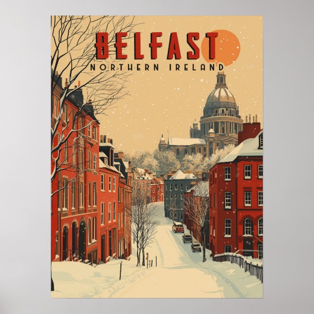 Poster Vintage Winter Belfast Viagem (Frente)
