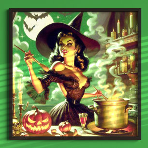 Poster Vintage Witch Halloween Pin-Up