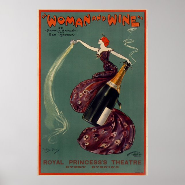 Poster Vintage WOMAN and WINE Theater (Frente)
