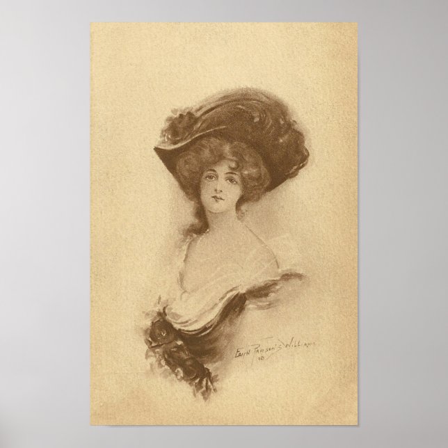 Póster Vintage Woman com chapéu (Frente)