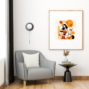 Póster Vintage Woman com coquetel