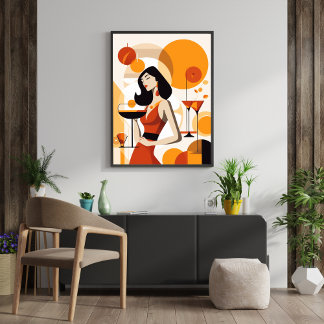 Poster Vintage Woman com coquetel