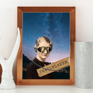 Poster Vintage Woman Trailblazer Night Sky Pop Art