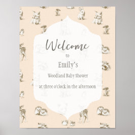 Poster Vintage Woodland Baby Animais Bem-Vindo