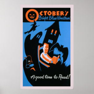 Poster Vintage WPA do Dia das Bruxas da biblioteca da