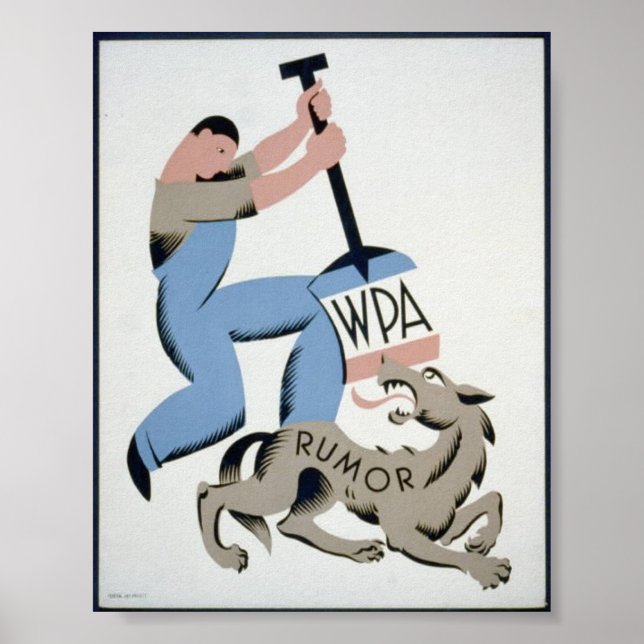Poster Vintage WPA Man & Wolf Rumor (Frente)