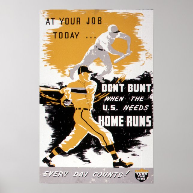 Poster Vintage WWII "Don't Bunt" Baseball Homefront (Frente)