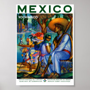 Poster vintage Xochimilco no México Restaurado