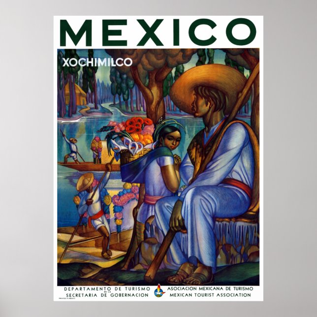 Poster Vintage Xochimilco Viagem do México (Frente)