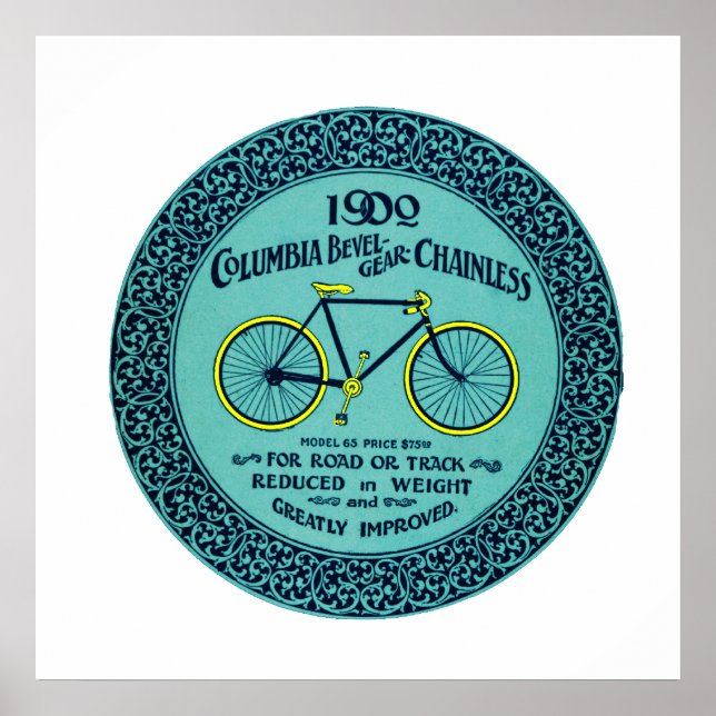 Póster Vintage Yellow Turquoise Columbia Bicicleta Ad (Frente)