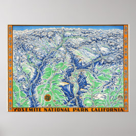 Poster Vintage Yosemite National Park California Map 1955