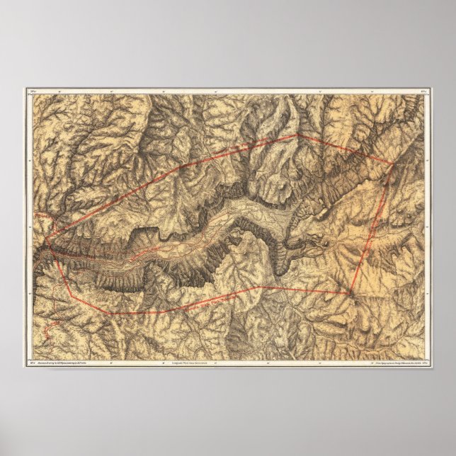 Poster Vintage Yosemite National Park Map 1883 (Frente)