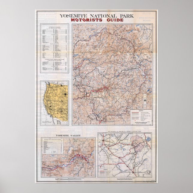 Poster Vintage Yosemite National Park Map 1934 (Frente)