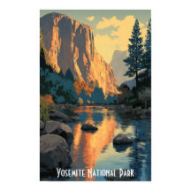 Vintage Yosemite National Park River Retro Hiking