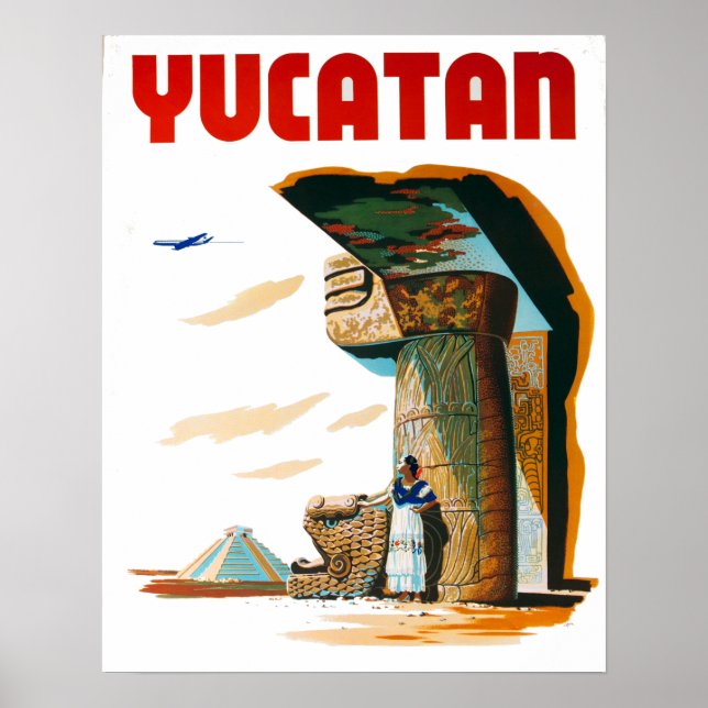 Póster Vintage Yucatan Viagem do México (Frente)