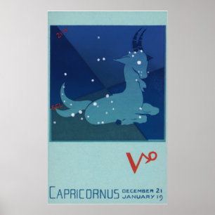 Póster Vintage Zodiac, Astrologia Capricórnio Constelação