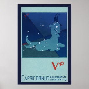 Póster Vintage Zodiac, Astrologia Capricórnio Constelação