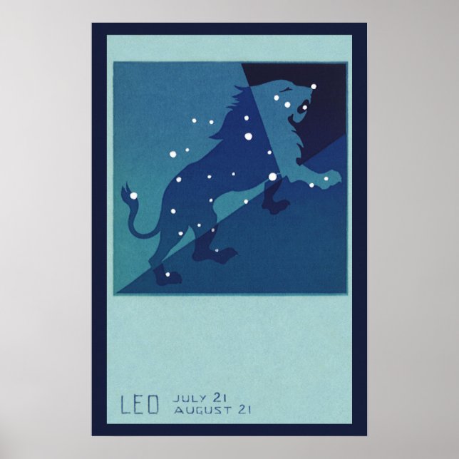 Poster Vintage Zodiac Astrologia Leo Constelação de Leão (Frente)
