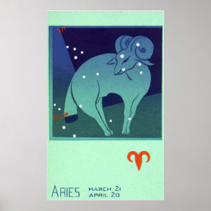 Poster Vintage Zodiac, Astrology Aries Ram Constelação