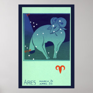 Poster Vintage Zodiac, Astrology Aries Ram Constelação
