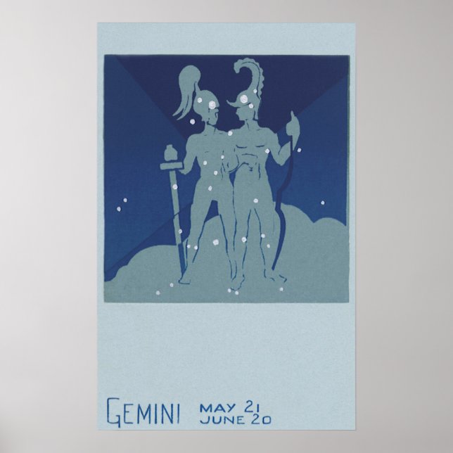 Poster Vintage Zodiac Astrology Gemini Constelação Gêmea (Frente)