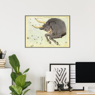 Póster Vintage Zodiac Astrology Taurus Bull Constelação