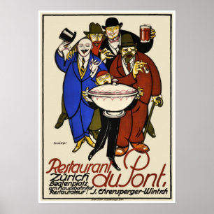 Poster Vintage Zurich Restaurant Advertising Art Deco
