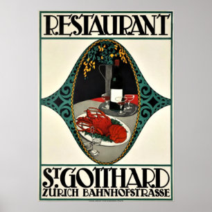 Poster Vintage Zurich Restaurant Advertising Art Deco