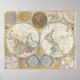 Póster Vintagem antiga do mapa mundial