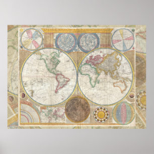 Póster Vintagem antiga do Mapa Mundial de Viagem