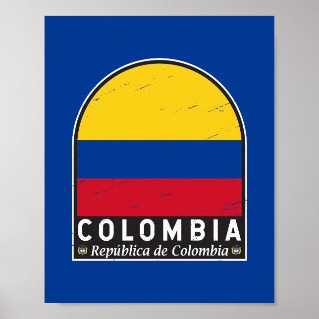 Poster Vintagem com desgaste do emblema da Colômbia (Frente)
