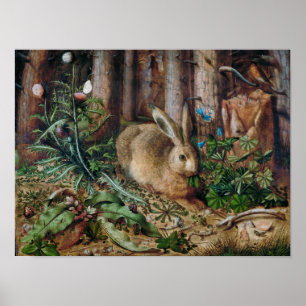 Poster Vintagem da floresta de lebre floral
