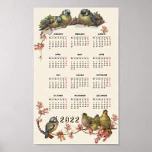 Poster Vintagem de 2022 para o calendário das aves