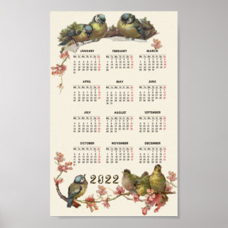 Poster Vintagem de 2022 para o calendário das aves