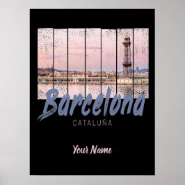 Poster Vintagem de Espanha Skyline na Catalunha de Barcel