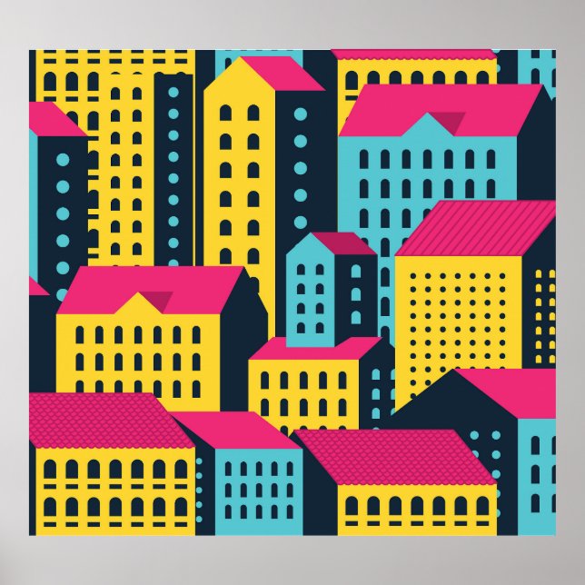 Poster Vintagem de Paisagem de Edifícios de abstrato (Frente)