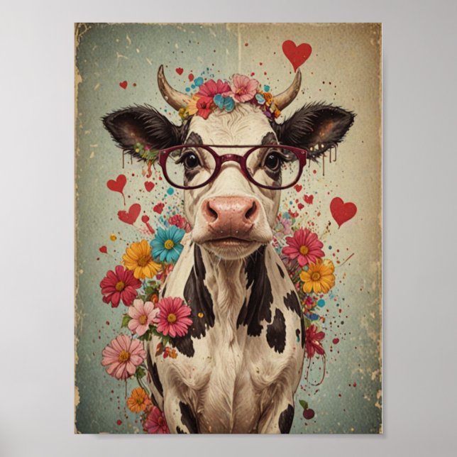 Poster Vintagem de vaca inteligente (Frente)