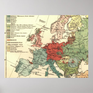 Poster Vintagem do mapa do continente europeu