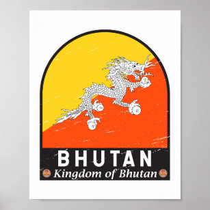 Poster Vintagem em Descanso do Sinalizador Butão