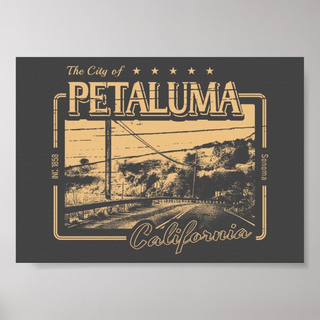 POSTER VINTAGEM PETALUMA CALIFÓRNIA - CIDADE DE PETALUMA  (Frente)