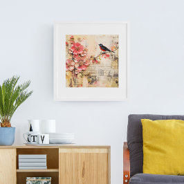 Poster VINTAGEM PRIMAVERA FLORAL e AVE